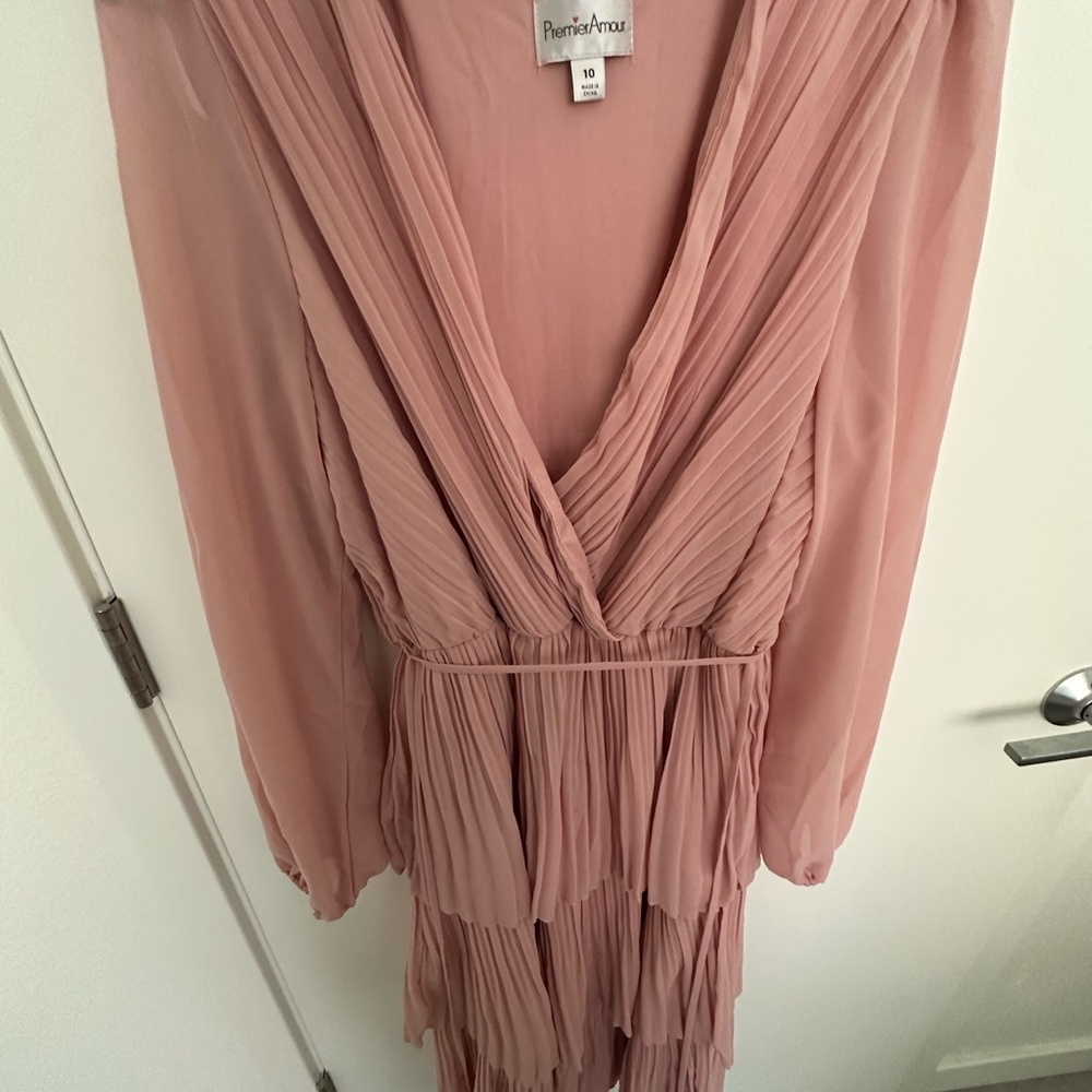 Pink Pleated Long Sleeve Dress